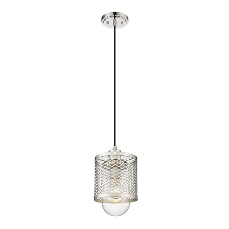 Z-Lite Kipton 1 Light Mini Pendant, Polished Nickel & Clear 3037MP-PN